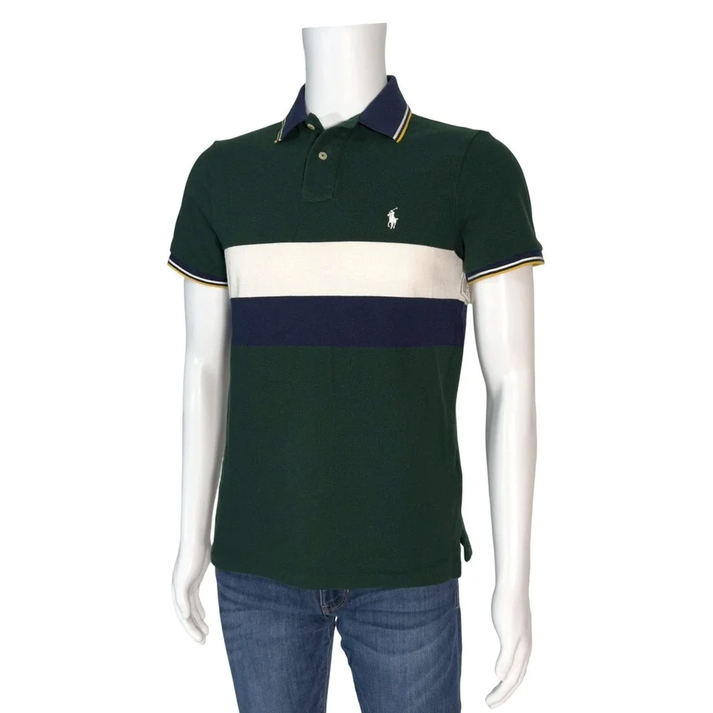Polo Ralph Lauren Polo Shirt Mens M Green Excellent Custom Slim Fit Colorblock